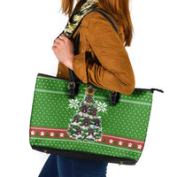 German Shepherd Pine Xmas Christmas Leather Tote Bag Xmas Holiday Patterns - Wonder Print Shop