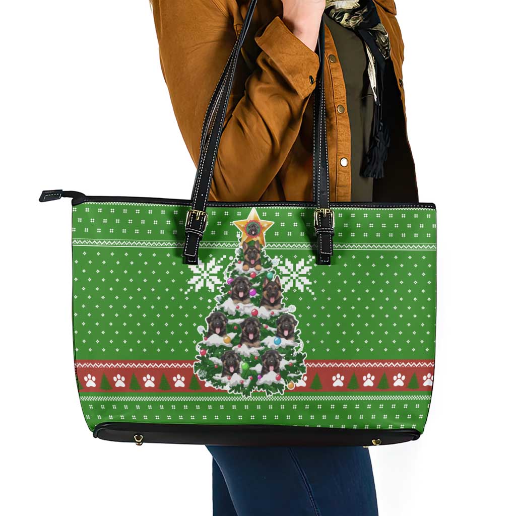 German Shepherd Pine Xmas Christmas Leather Tote Bag Xmas Holiday Patterns - Wonder Print Shop