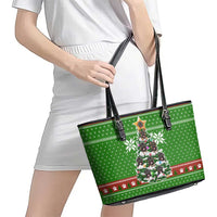 German Shepherd Pine Xmas Christmas Leather Tote Bag Xmas Holiday Patterns - Wonder Print Shop