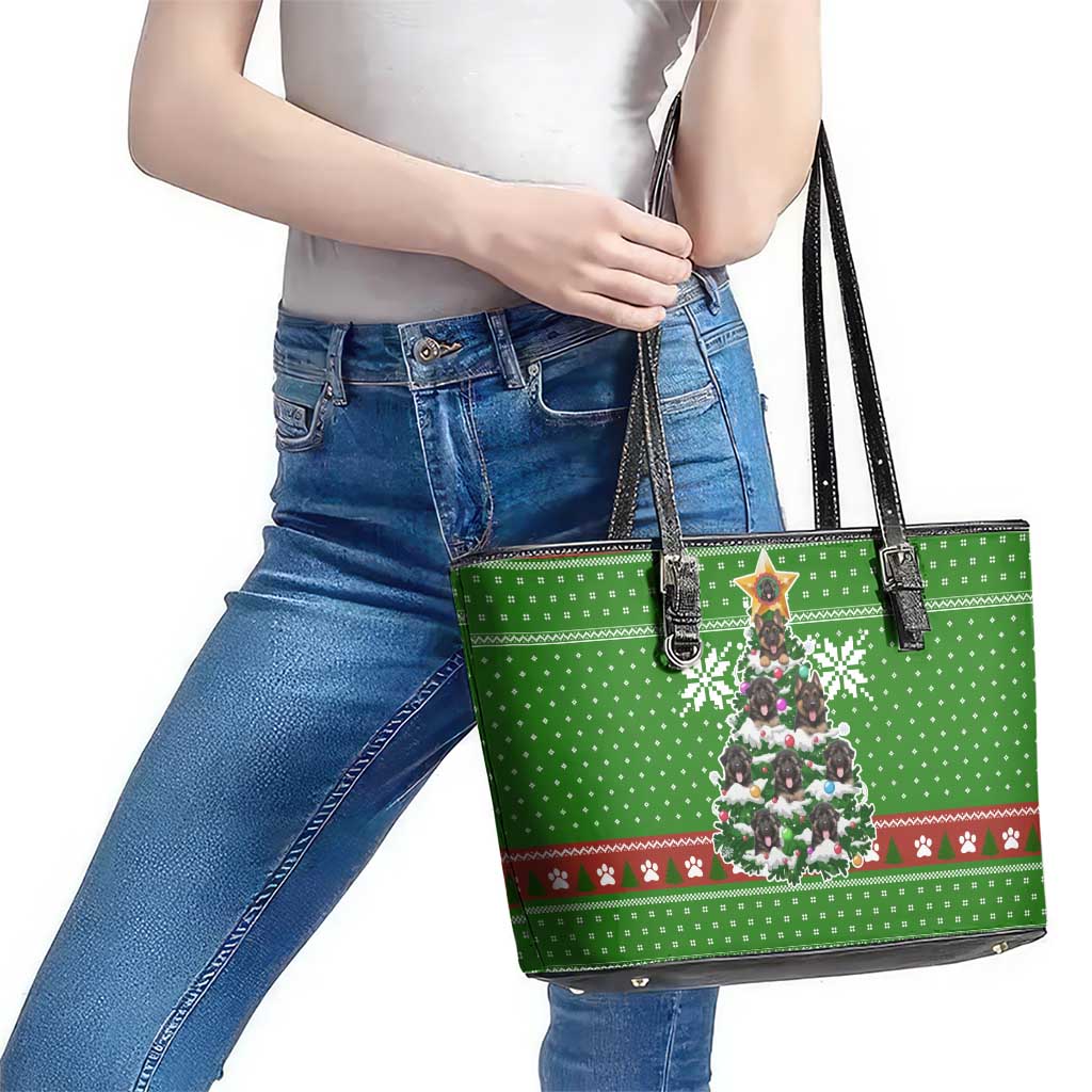 German Shepherd Pine Xmas Christmas Leather Tote Bag Xmas Holiday Patterns - Wonder Print Shop