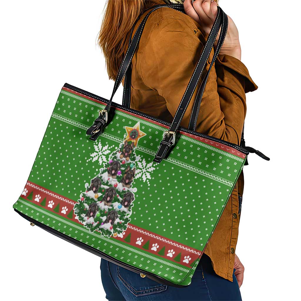 German Shepherd Pine Xmas Christmas Leather Tote Bag Xmas Holiday Patterns - Wonder Print Shop