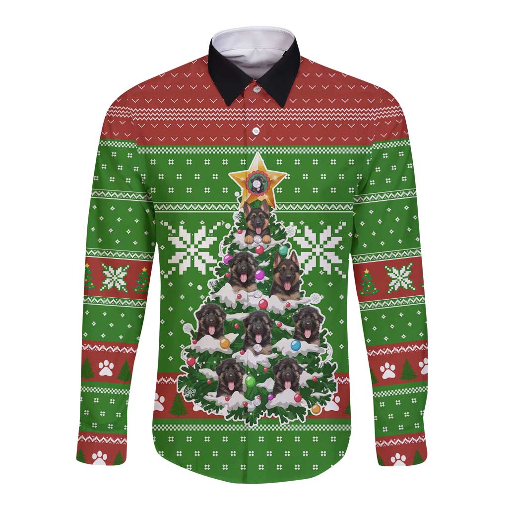 German Shepherd Pine Xmas Christmas Long Sleeve Button Shirt Xmas Holiday Patterns - Wonder Print Shop