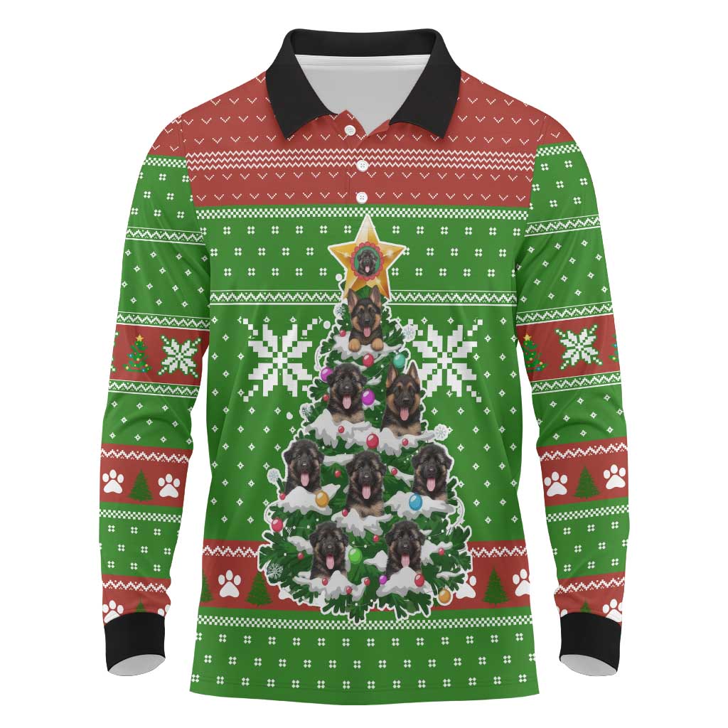 German Shepherd Pine Xmas Christmas Long Sleeve Polo Shirt Xmas Holiday Patterns - Wonder Print Shop