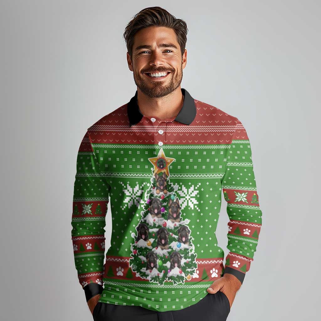 German Shepherd Pine Xmas Christmas Long Sleeve Polo Shirt Xmas Holiday Patterns - Wonder Print Shop