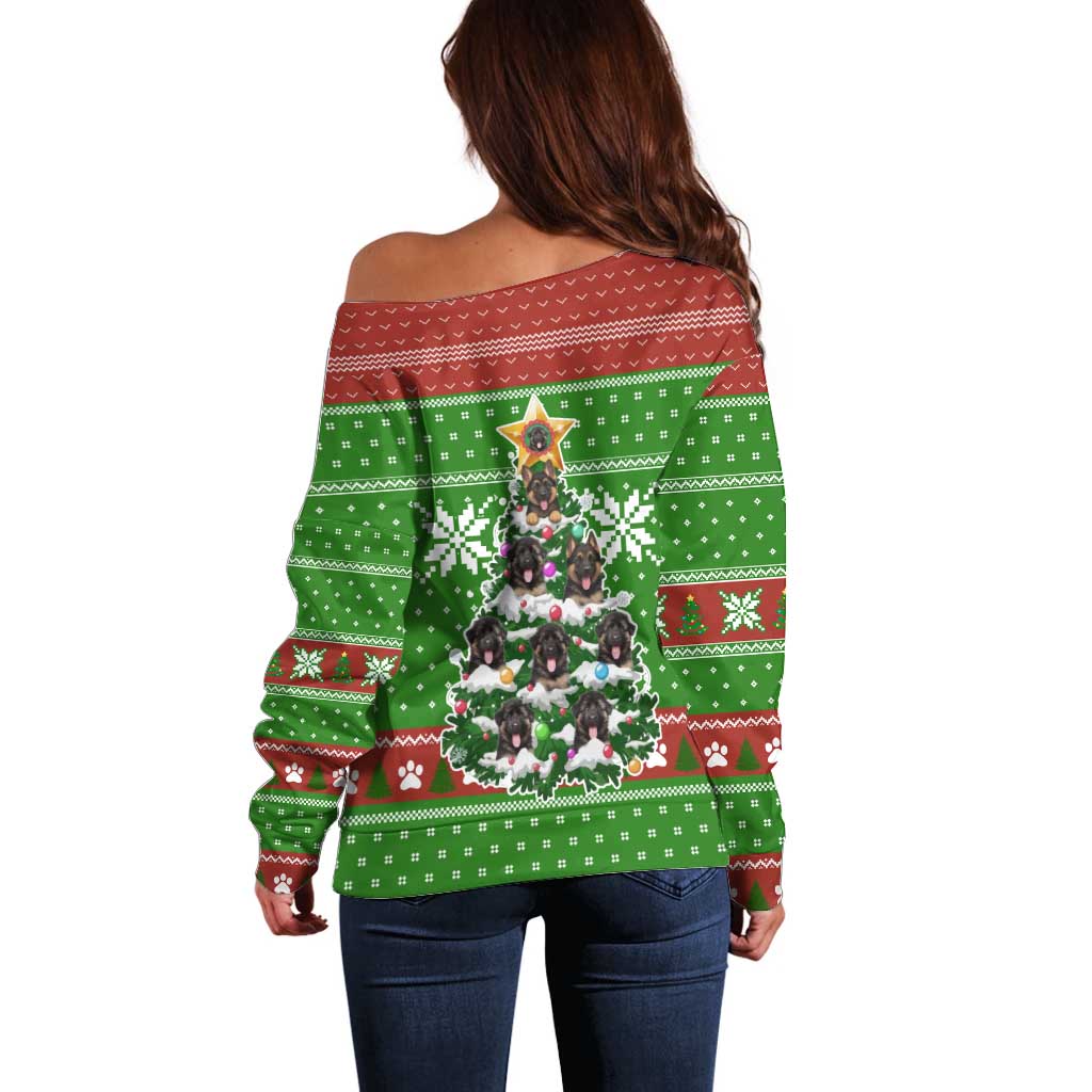 German Shepherd Pine Xmas Christmas Off Shoulder Sweater Xmas Holiday Patterns - Wonder Print Shop