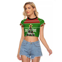 German Shepherd Pine Xmas Christmas Raglan Cropped T Shirt Xmas Holiday Patterns - Wonder Print Shop