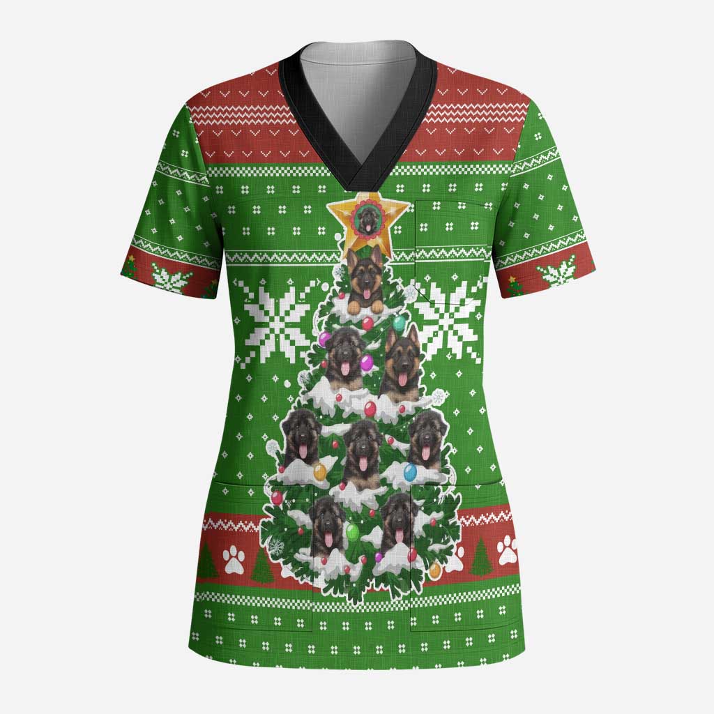 German Shepherd Pine Xmas Christmas Scrub Top Xmas Holiday Patterns - Wonder Print Shop