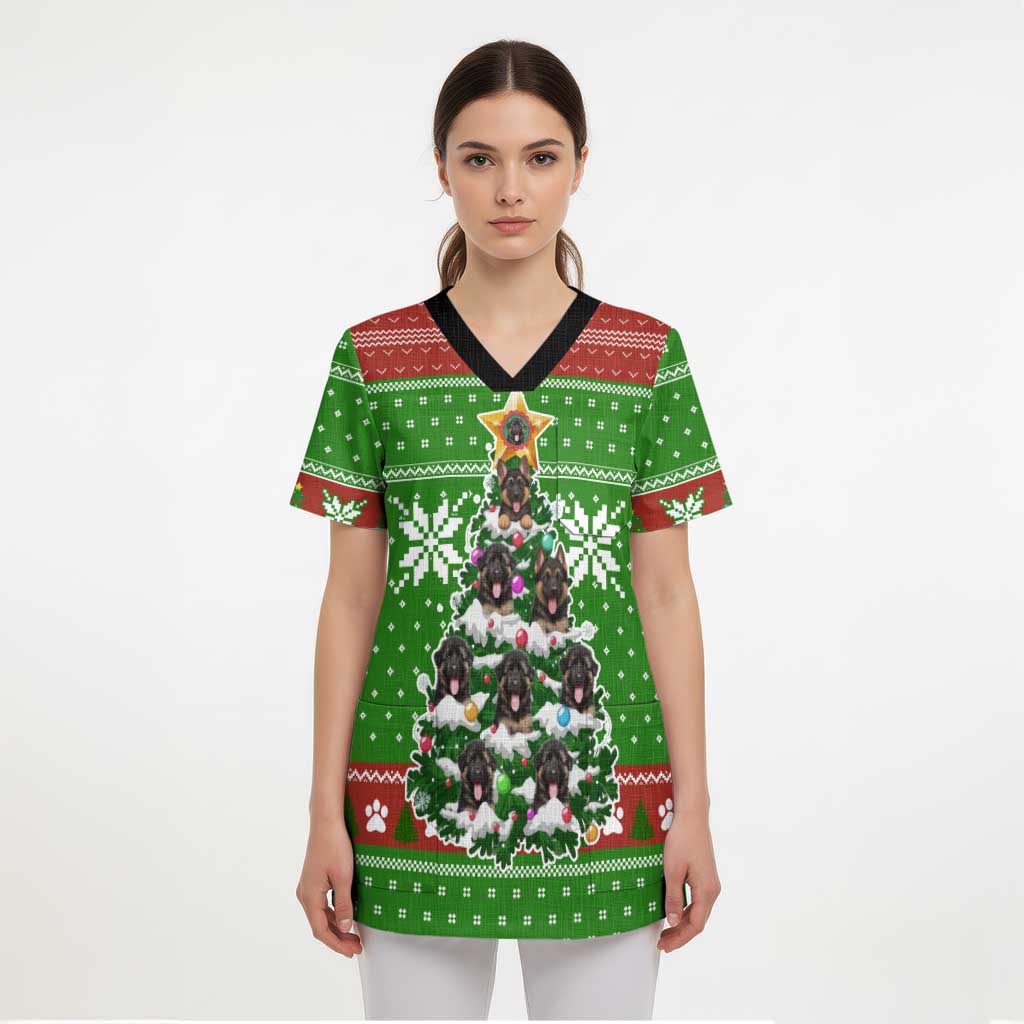 German Shepherd Pine Xmas Christmas Scrub Top Xmas Holiday Patterns - Wonder Print Shop