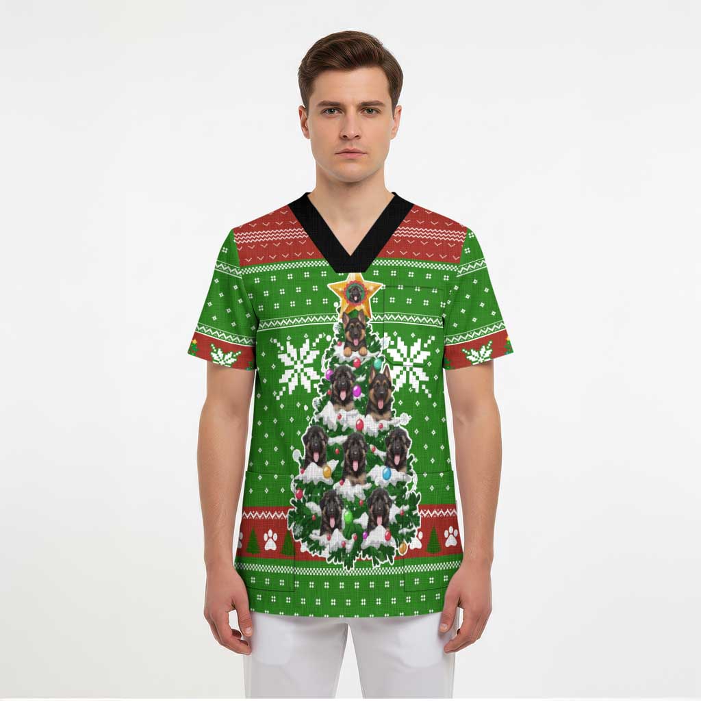 German Shepherd Pine Xmas Christmas Scrub Top Xmas Holiday Patterns - Wonder Print Shop
