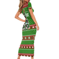 German Shepherd Pine Xmas Christmas Short Sleeve Bodycon Dress Xmas Holiday Patterns - Wonder Print Shop