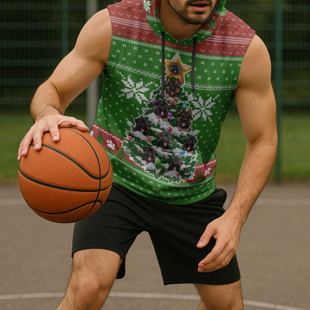 German Shepherd Pine Xmas Christmas Sleeveless Hoodie Xmas Holiday Patterns - Wonder Print Shop