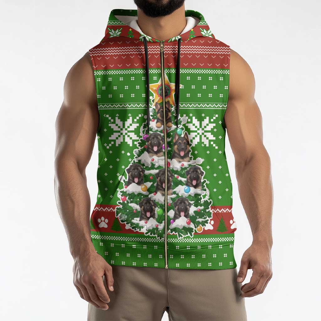 German Shepherd Pine Xmas Christmas Sleeveless Zip Hoodie Xmas Holiday Patterns - Wonder Print Shop