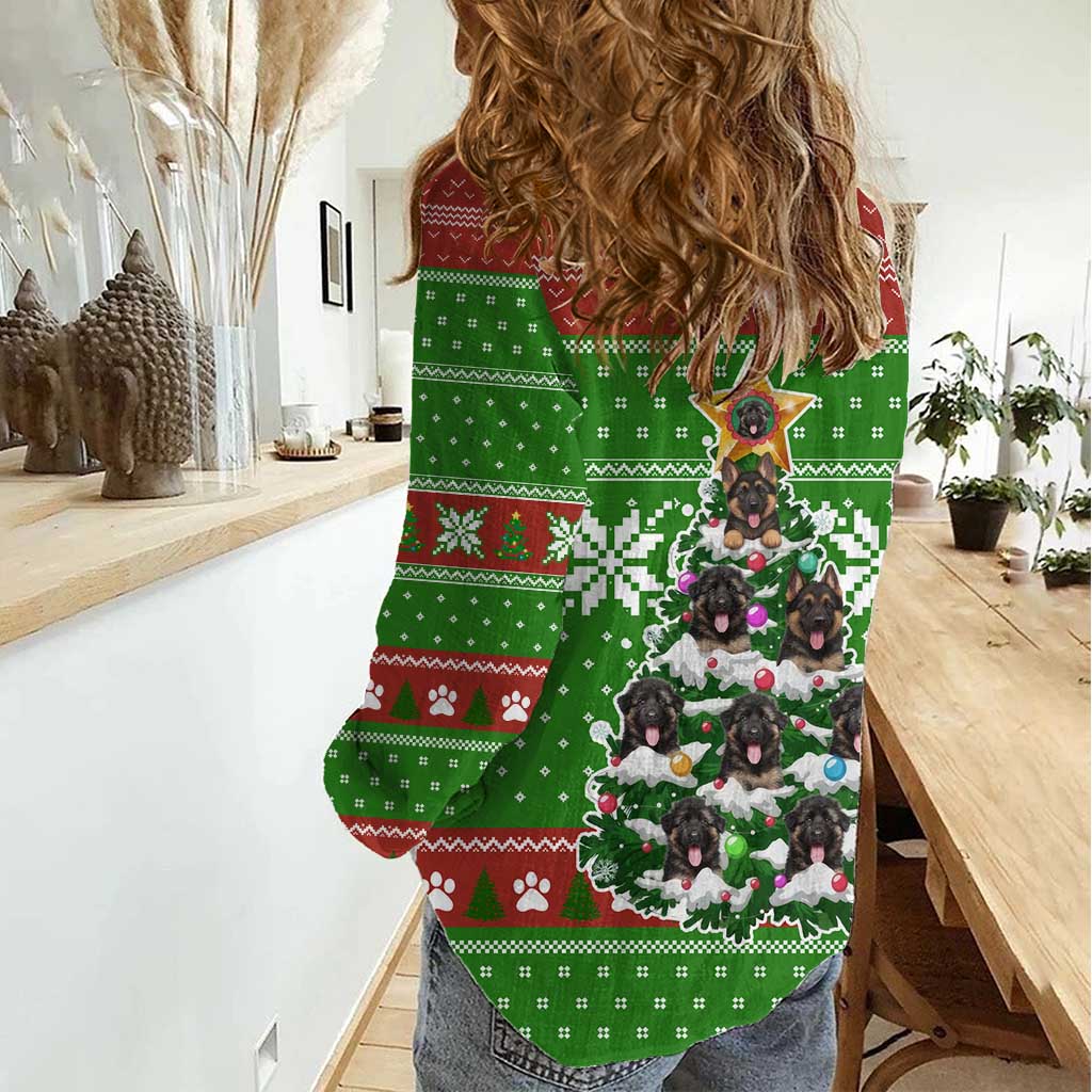 German Shepherd Pine Xmas Christmas Women Casual Shirt Xmas Holiday Patterns - Wonder Print Shop