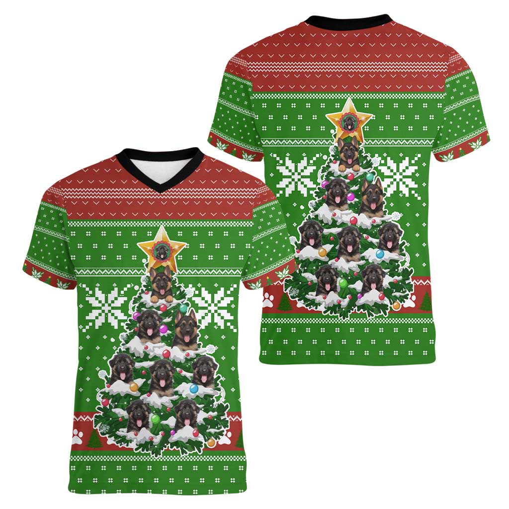 German Shepherd Pine Xmas Christmas Women V-Neck T-Shirt Xmas Holiday Patterns - Wonder Print Shop