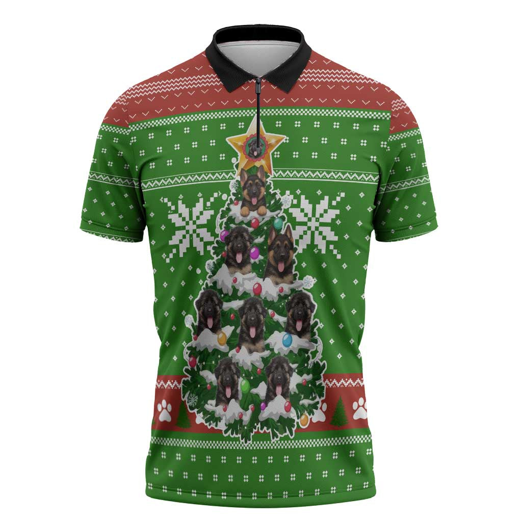 German Shepherd Pine Xmas Christmas Zipper Polo Shirt Xmas Holiday Patterns - Wonder Print Shop