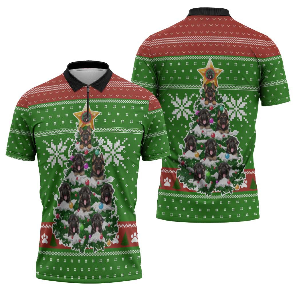 German Shepherd Pine Xmas Christmas Zipper Polo Shirt Xmas Holiday Patterns - Wonder Print Shop