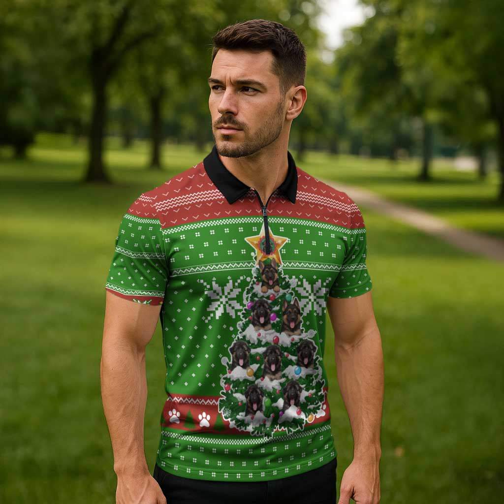 German Shepherd Pine Xmas Christmas Zipper Polo Shirt Xmas Holiday Patterns - Wonder Print Shop