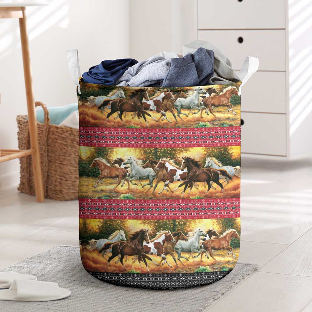 Horse Native American Pattern Christmas Christmas Laundry Basket Xmas Holiday Patterns - Wonder Print Shop