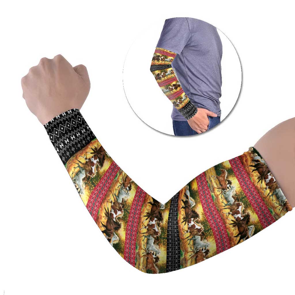 Horse Native American Pattern Christmas Christmas Arm Sleeves Xmas Holiday Patterns - Wonder Print Shop