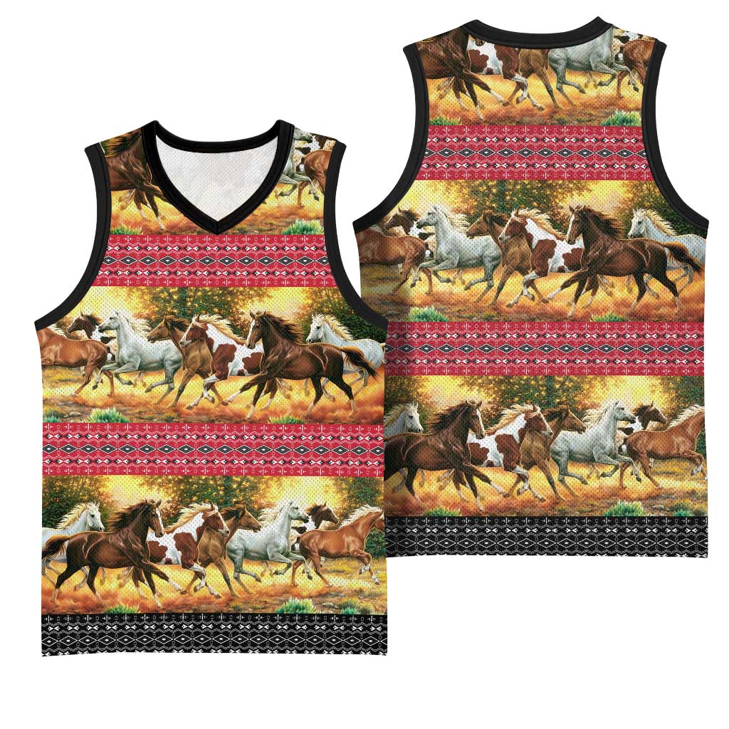 Horse Native American Pattern Christmas Christmas Basketball Jersey Xmas Holiday Patterns - Wonder Print Shop