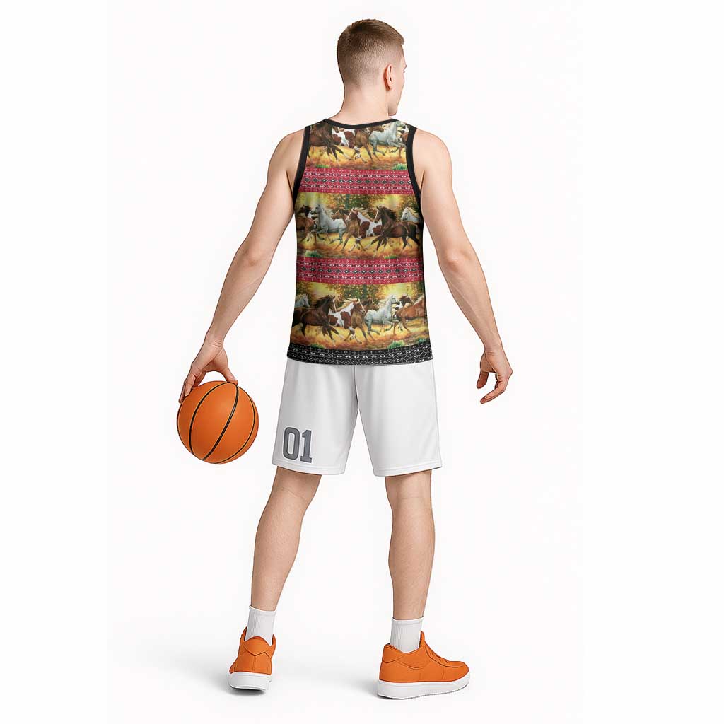 Horse Native American Pattern Christmas Christmas Basketball Jersey Xmas Holiday Patterns - Wonder Print Shop