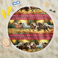 Horse Native American Pattern Christmas Christmas Beach Blanket Xmas Holiday Patterns - Wonder Print Shop