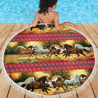 Horse Native American Pattern Christmas Christmas Beach Blanket Xmas Holiday Patterns - Wonder Print Shop
