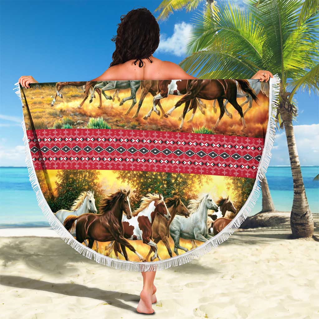 Horse Native American Pattern Christmas Christmas Beach Blanket Xmas Holiday Patterns - Wonder Print Shop