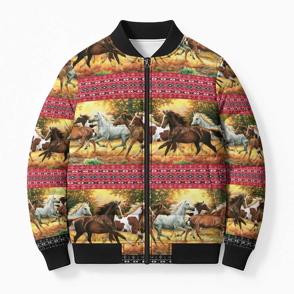 Horse Native American Pattern Christmas Christmas Bomber Puffer Jacket Xmas Holiday Patterns - Wonder Print Shop