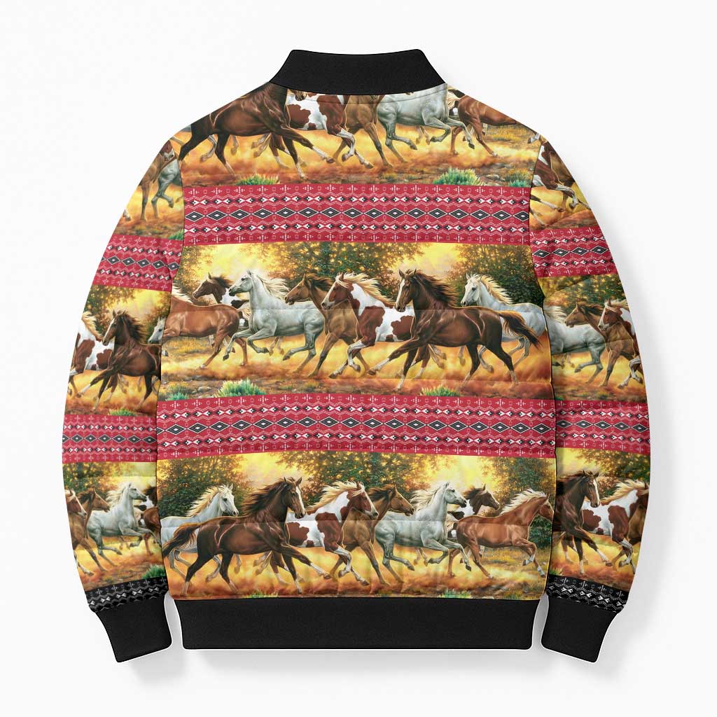 Horse Native American Pattern Christmas Christmas Bomber Puffer Jacket Xmas Holiday Patterns - Wonder Print Shop