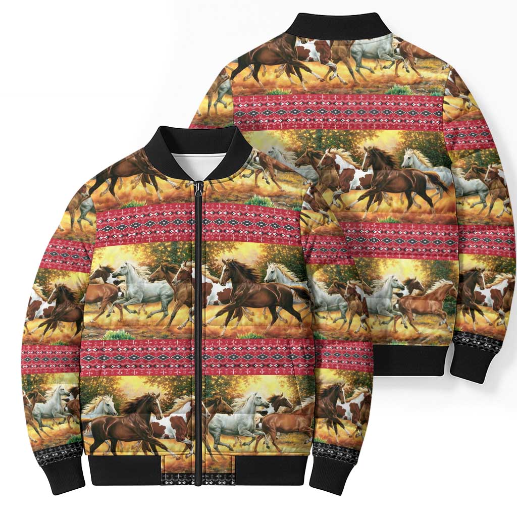 Horse Native American Pattern Christmas Christmas Bomber Puffer Jacket Xmas Holiday Patterns - Wonder Print Shop