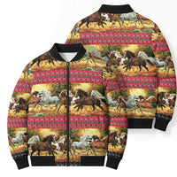 Horse Native American Pattern Christmas Christmas Bomber Puffer Jacket Xmas Holiday Patterns - Wonder Print Shop