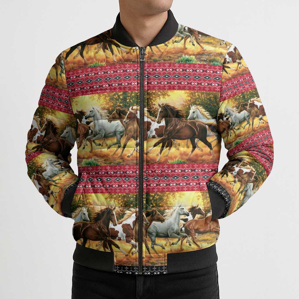 Horse Native American Pattern Christmas Christmas Bomber Puffer Jacket Xmas Holiday Patterns - Wonder Print Shop