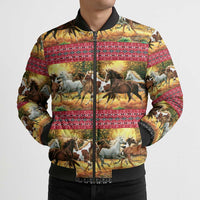Horse Native American Pattern Christmas Christmas Bomber Puffer Jacket Xmas Holiday Patterns - Wonder Print Shop