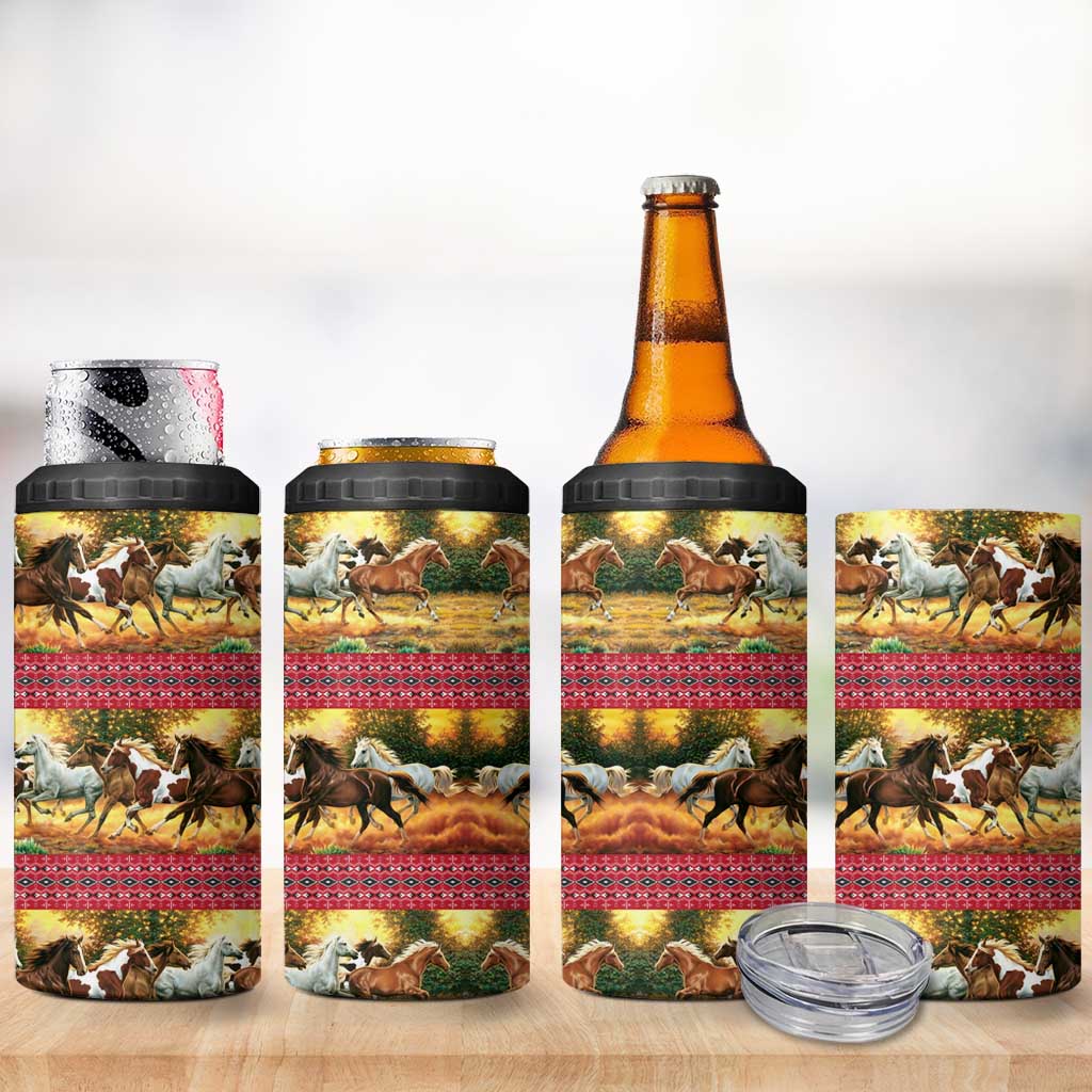 Horse Native American Pattern Christmas Christmas 4 in 1 Can Cooler Tumbler Xmas Holiday Patterns - Wonder Print Shop
