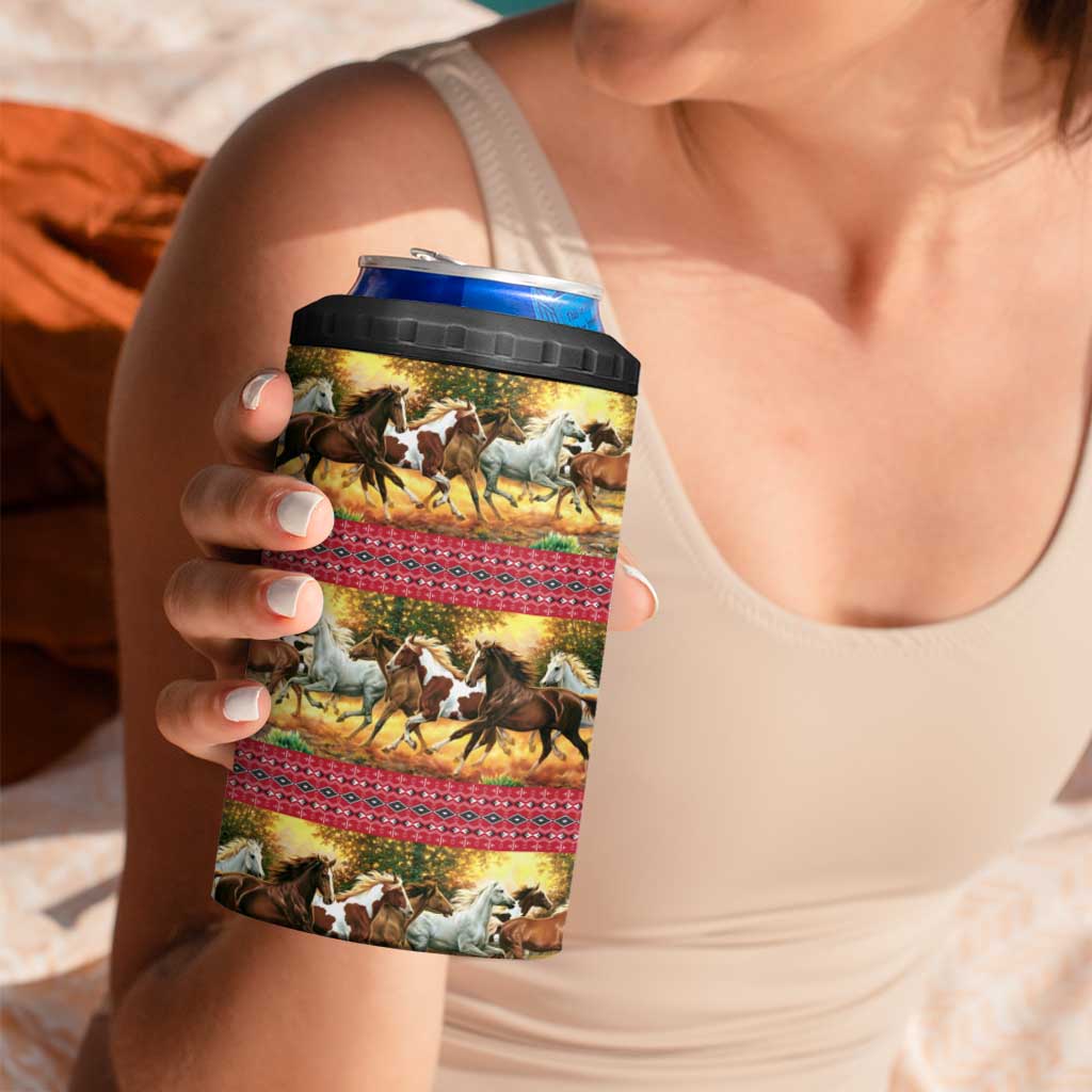 Horse Native American Pattern Christmas Christmas 4 in 1 Can Cooler Tumbler Xmas Holiday Patterns - Wonder Print Shop