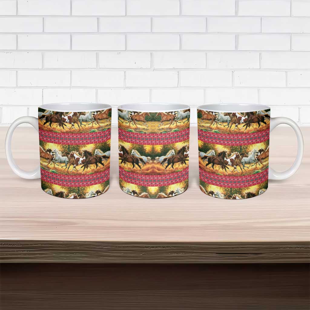 Horse Native American Pattern Christmas Christmas Ceramic Mug Xmas Holiday Patterns - Wonder Print Shop