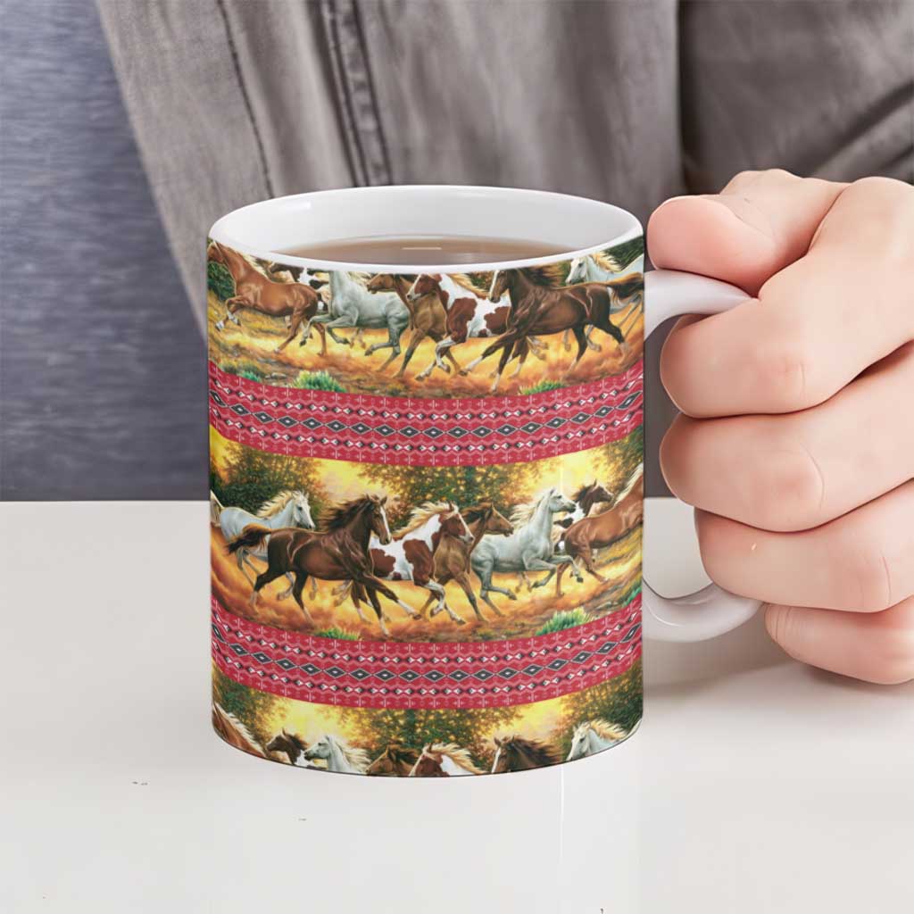Horse Native American Pattern Christmas Christmas Ceramic Mug Xmas Holiday Patterns - Wonder Print Shop