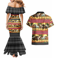 Horse Native American Pattern Christmas Christmas Couples Matching Mermaid Dress and Hawaiian Shirt Xmas Holiday Patterns - undefined