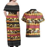 Horse Native American Pattern Christmas Christmas Couples Matching Off Shoulder Maxi Dress and Hawaiian Shirt Xmas Holiday Patterns - Wonder Print Shop