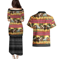 Horse Native American Pattern Christmas Christmas Couples Matching Puletasi and Hawaiian Shirt Xmas Holiday Patterns - Wonder Print Shop