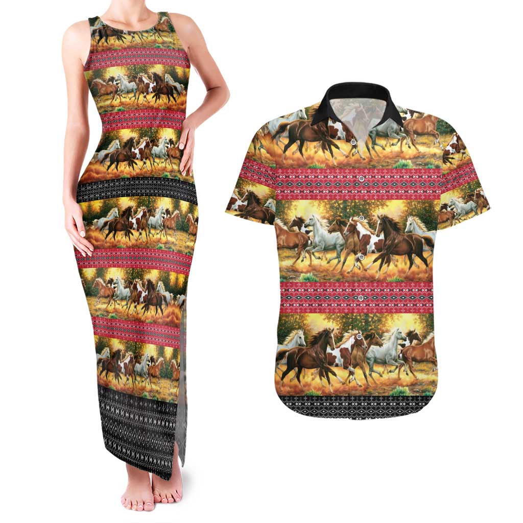 Horse Native American Pattern Christmas Christmas Couples Matching Tank Maxi Dress and Hawaiian Shirt Xmas Holiday Patterns - Wonder Print Shop