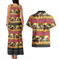 Horse Native American Pattern Christmas Christmas Couples Matching Tank Maxi Dress and Hawaiian Shirt Xmas Holiday Patterns - Wonder Print Shop