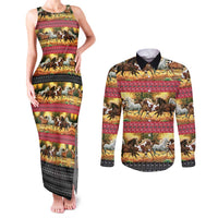 Horse Native American Pattern Christmas Christmas Couples Matching Tank Maxi Dress and Long Sleeve Button Shirt Xmas Holiday Patterns - Wonder Print Shop