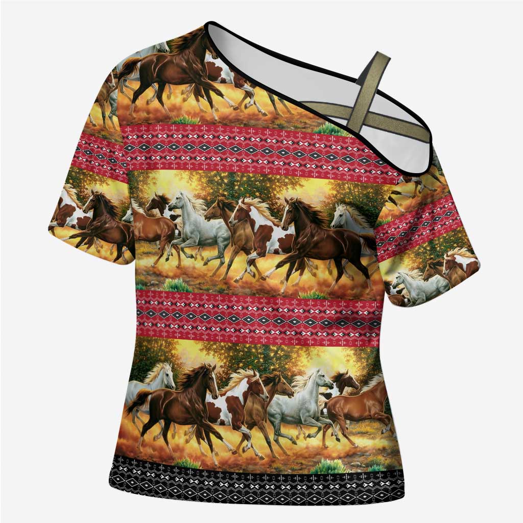 Horse Native American Pattern Christmas Christmas Cross Shoulder Shirt Xmas Holiday Patterns - undefined