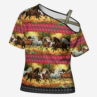 Horse Native American Pattern Christmas Christmas Cross Shoulder Shirt Xmas Holiday Patterns - undefined