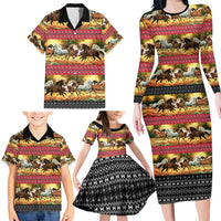 Horse Native American Pattern Christmas Christmas Family Matching Long Sleeve Bodycon Dress and Hawaiian Shirt Xmas Holiday Patterns - Wonder Print Shop