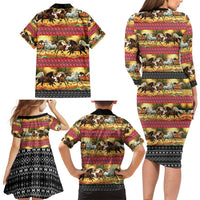 Horse Native American Pattern Christmas Christmas Family Matching Long Sleeve Bodycon Dress and Hawaiian Shirt Xmas Holiday Patterns - Wonder Print Shop
