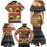 Horse Native American Pattern Christmas Christmas Family Matching Mermaid Dress and Hawaiian Shirt Xmas Holiday Patterns - Wonder Print Shop