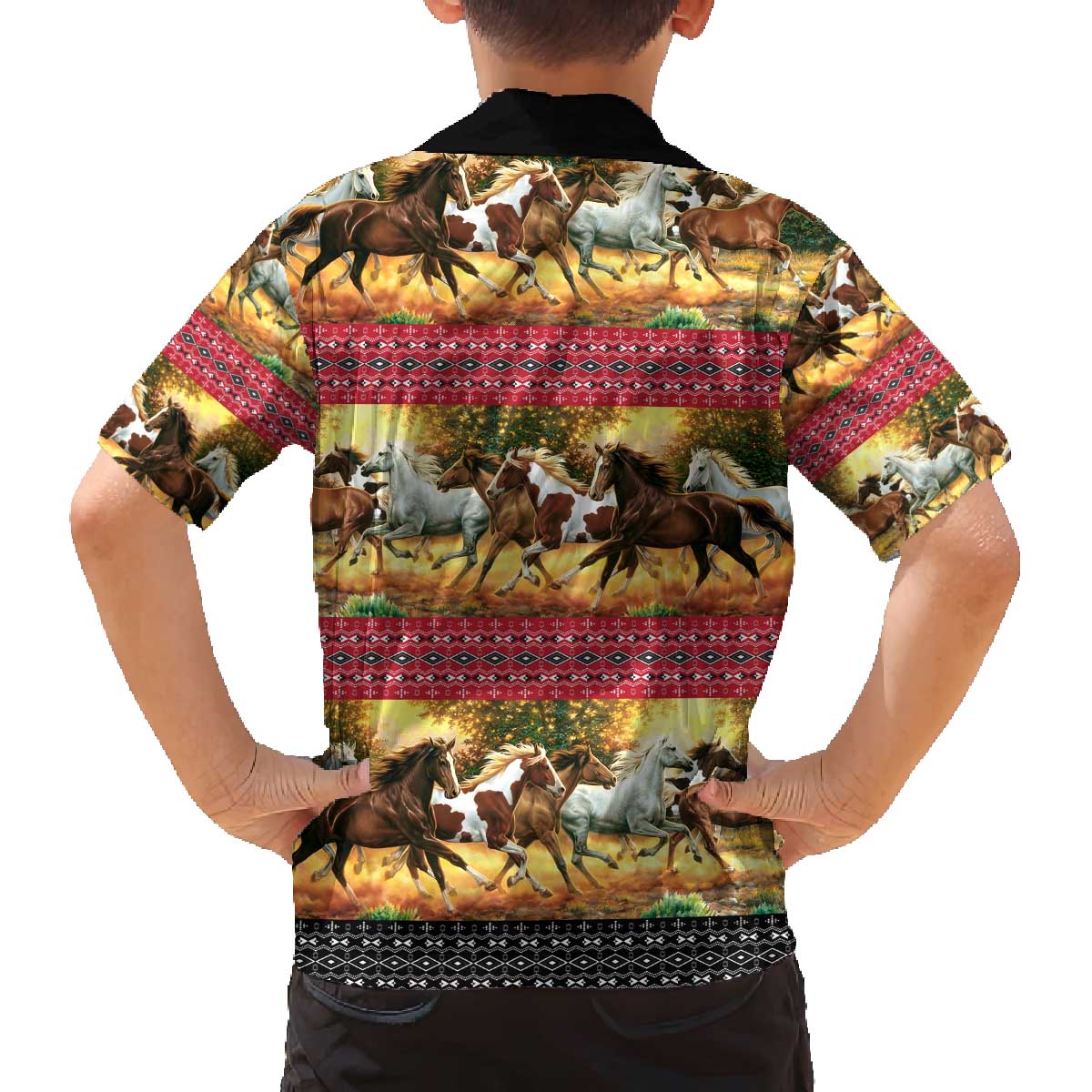 Horse Native American Pattern Christmas Christmas Family Matching Off The Shoulder Long Sleeve Dress and Hawaiian Shirt Xmas Holiday Patterns - Wonder Print Shop